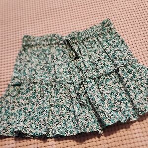Floral Tiered Mini Skirt in Teal and White